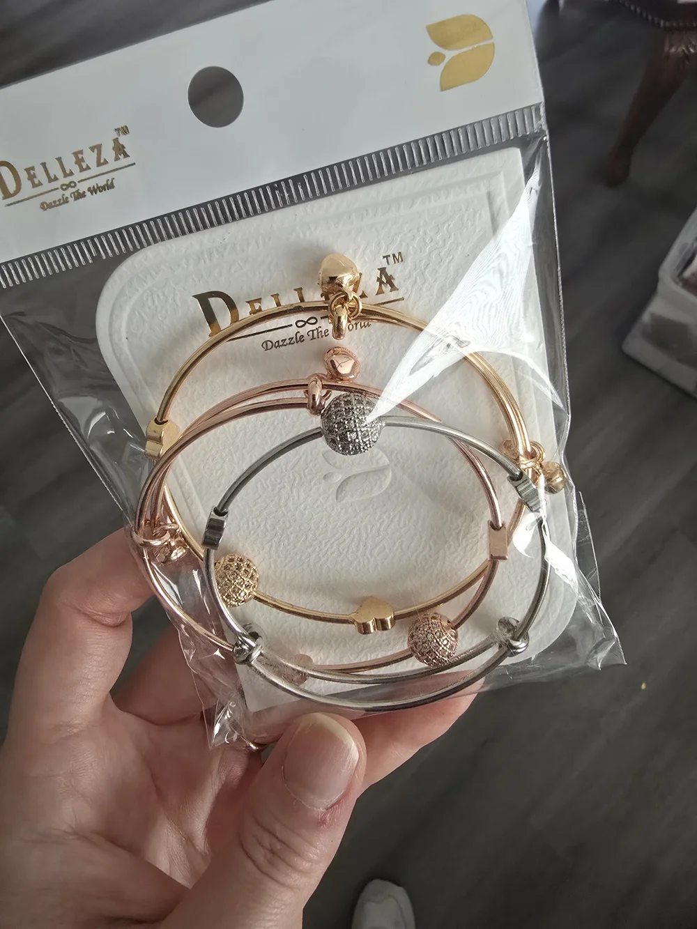 Bracelet Bangle Set Of 3 Silver Gold & Rose Gold Fashion Jewelry Runway Stainles
